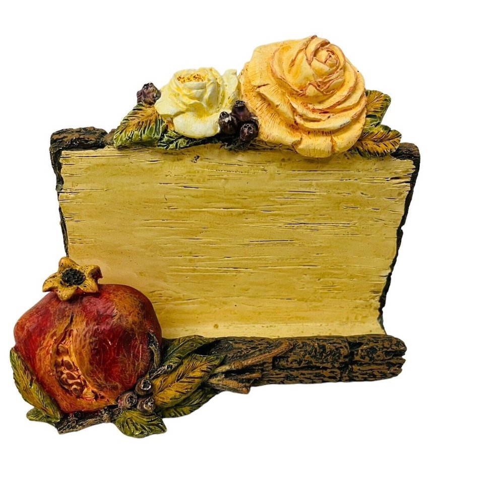 Floral Card Holder Unisex Yellow Pomegranate Rose Rustic Resin Stand